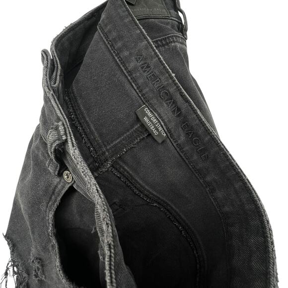 American Eagle Size 14 Mom Jeans Distressed Black Relaxed Fit High Rise - Picture 4 of 5